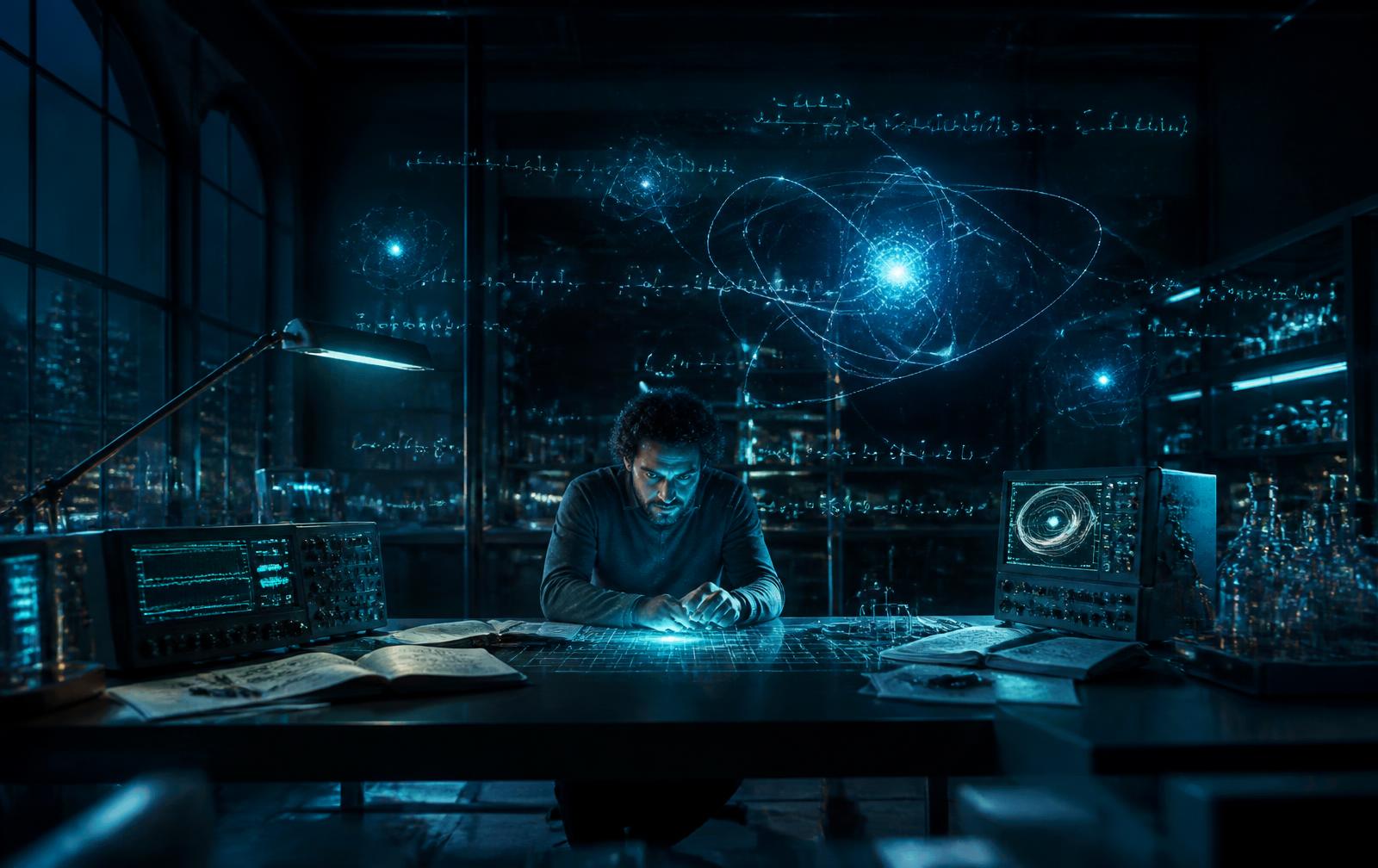 Physics lecture with holographic atom and oscilloscope